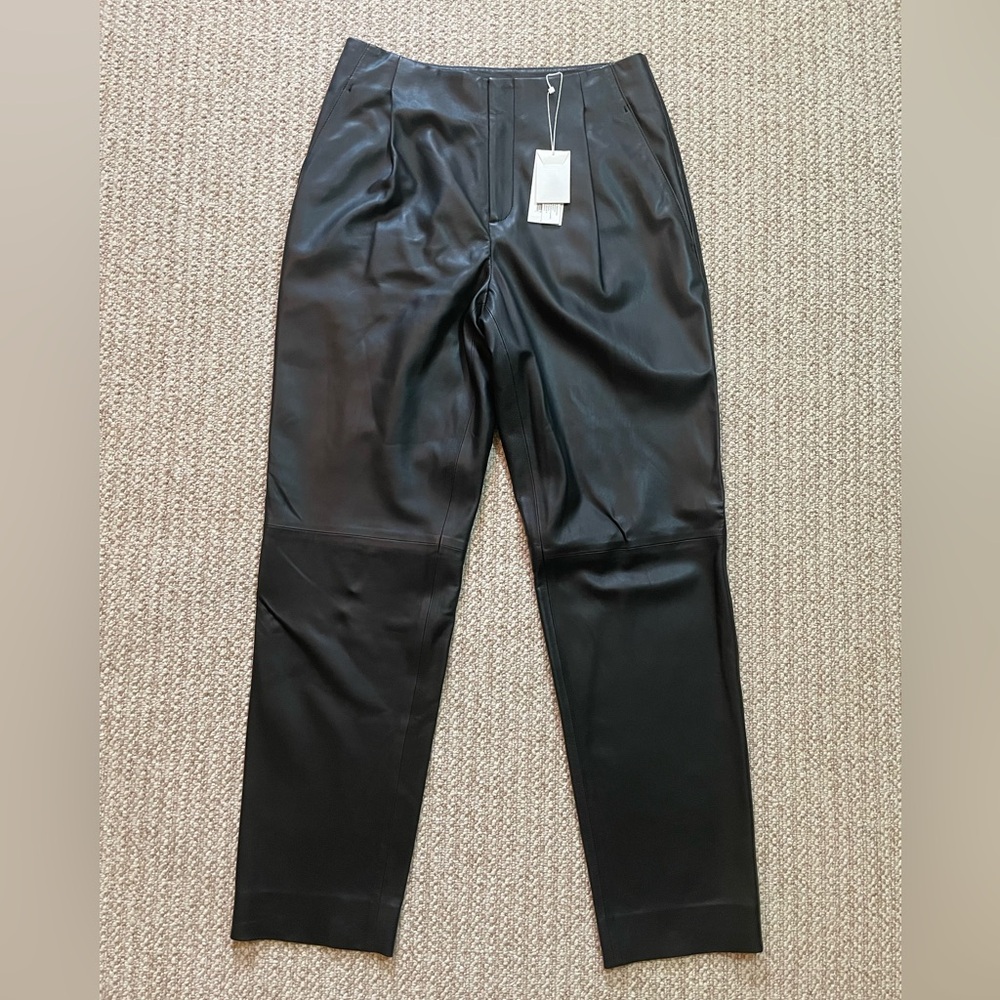 NWT Vince 100% Lamb Leather Pleated Trousers Black Size 4